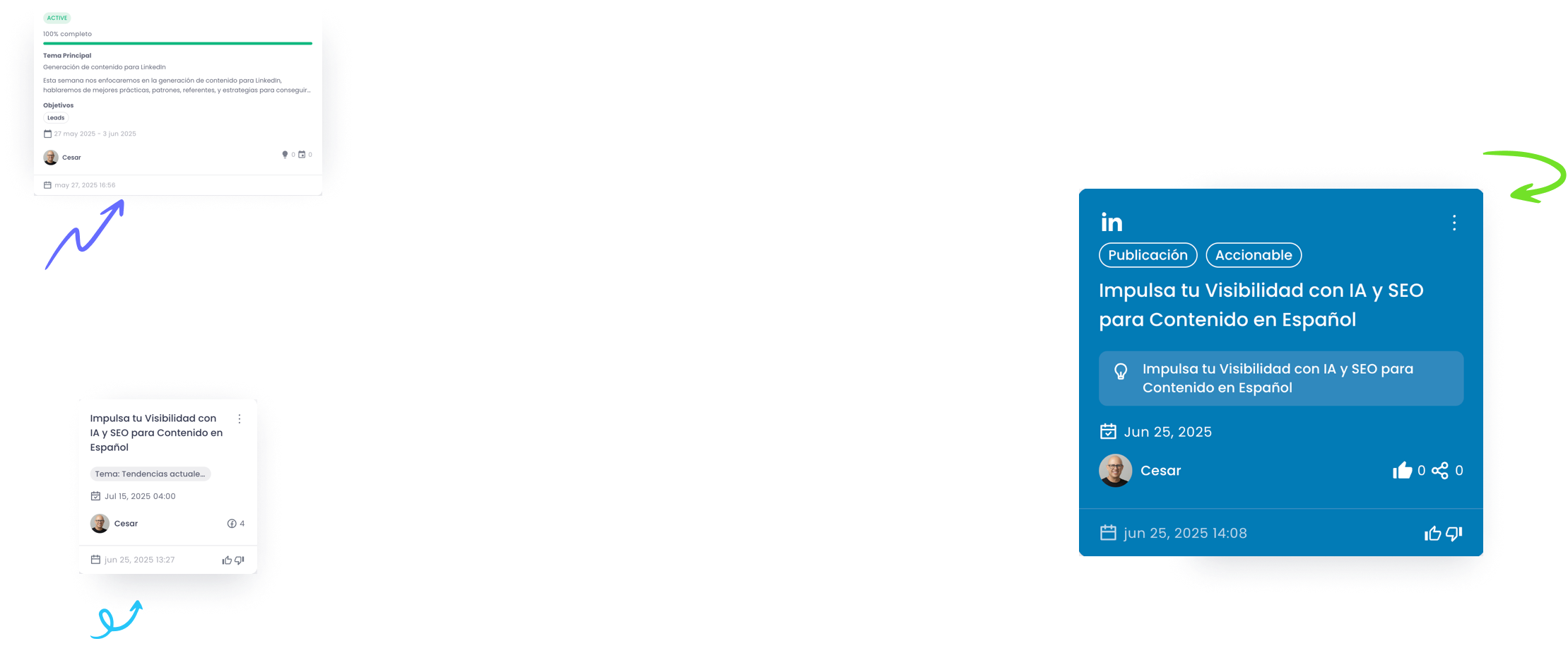 Elementos de interfaz de InspaiMe - Herramientas de marketing de contenido